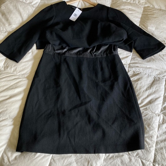 NWT Lafayette 148 NY 14W 100% Wool A-Line Sheath Midi 3/4 Sleeve Dress Black - Picture 3 of 16